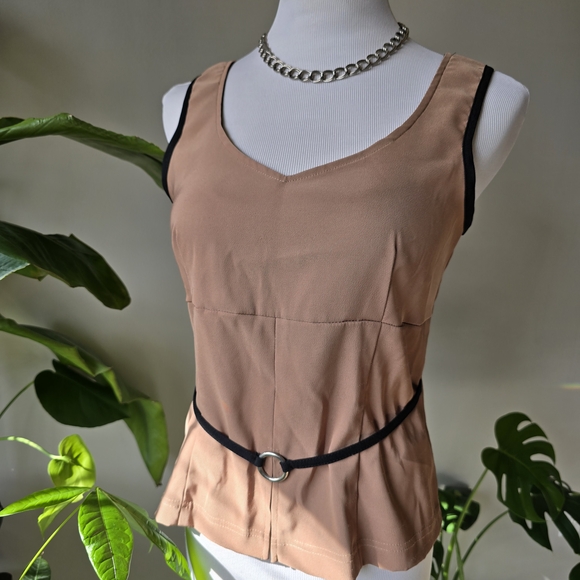 Fitted Tan Camisole with Peplum Style - Picture 1 of 7